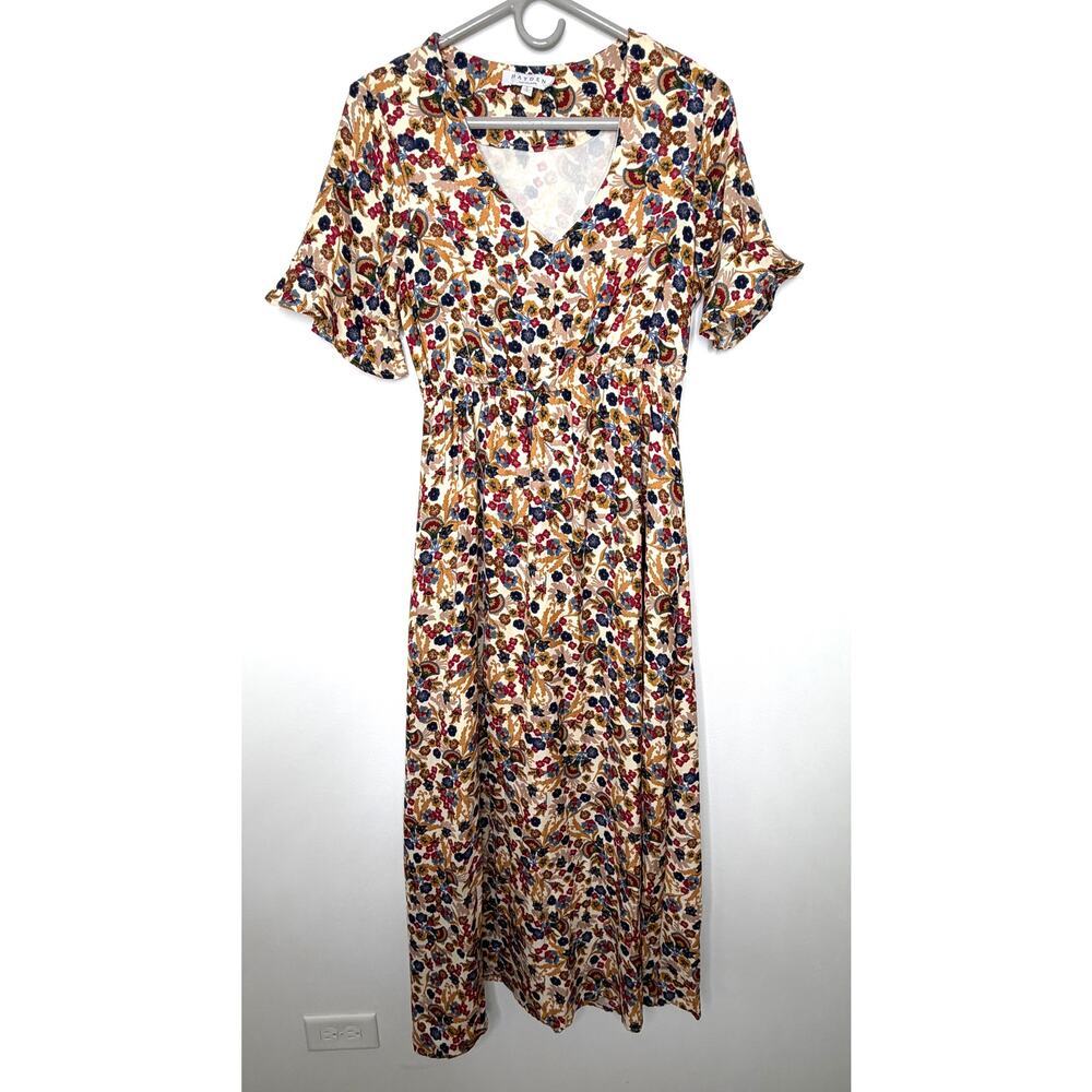 Hayden Floral Maxi Dress Sz S Ruffle Sleeve Peasant Prairie Boho Ditsy Floral